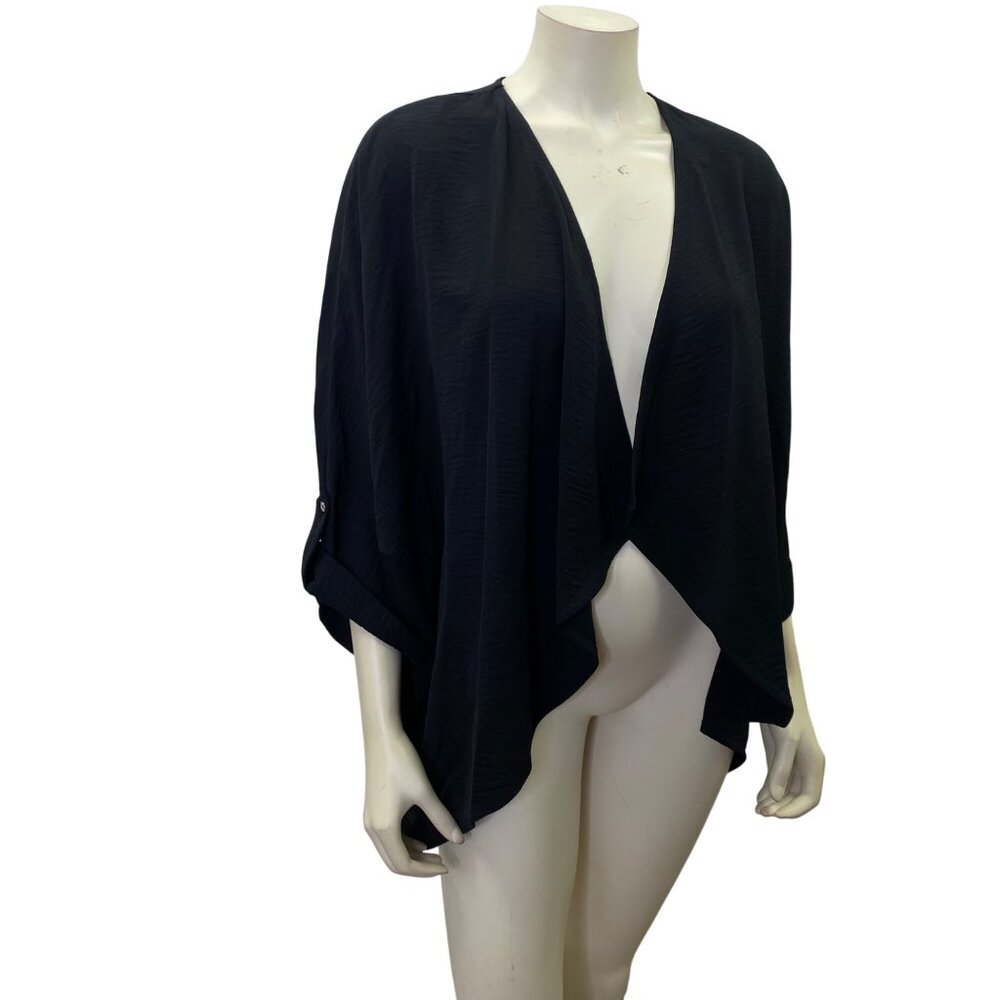Calvin Klein $109 Black Open-Front Draped Cardigan‎ Buttoned Sleeves Sm NWT